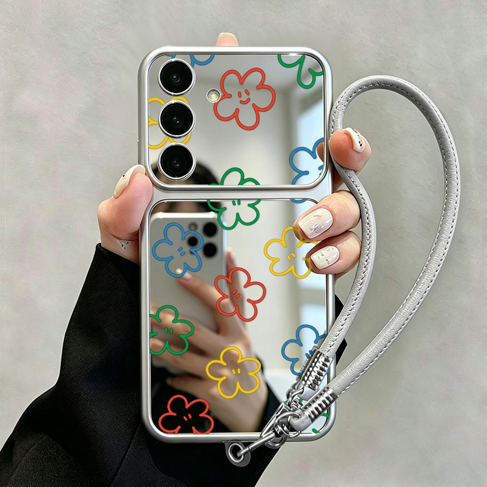 Phone Cases Galaxy A16 5G - غطاء هاتف مزين بمرآة مكياج وزهور