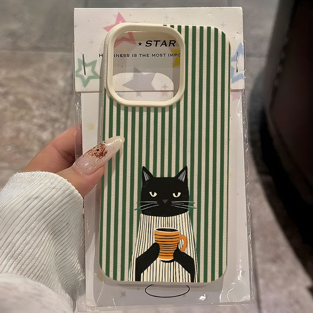 Phone Cases Xr Iphone - غطاء هاتف مضحك بنمط قطة وقهوة