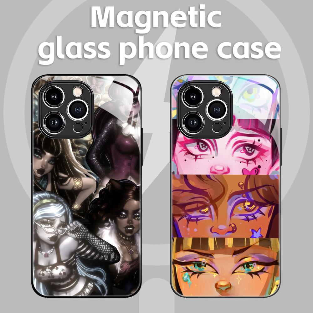 Phone Cases H&M - جراب هاتف زجاجي مغناطيسي بتصميم كرتوني